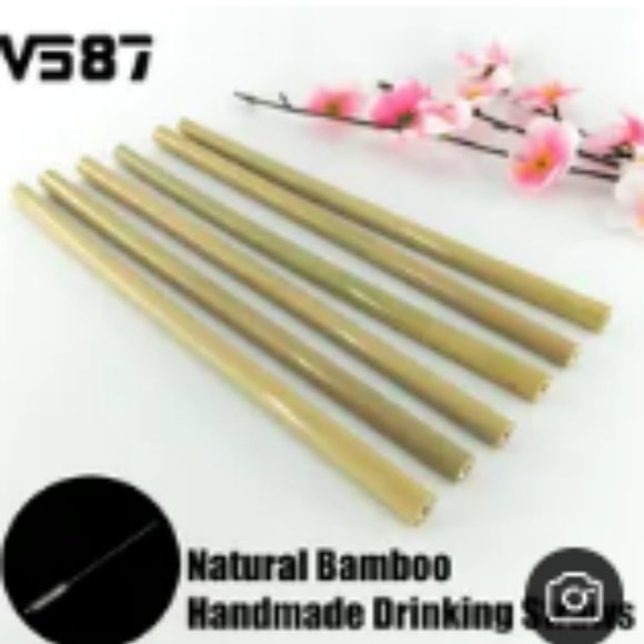 5Pcs/Set Natural Bamboo Straws  Drinking Straws Reusable with brush - NWT - Picture 1 of 3